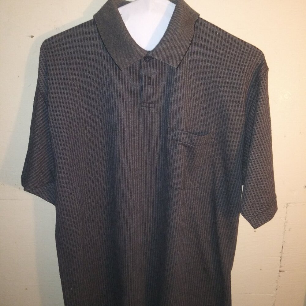 Van Heusen Gray Grey Button Collar Polo Teeshirt Mens Medium